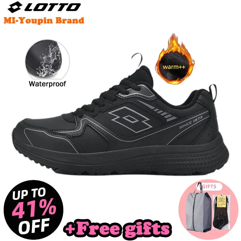 LOTTO Autumn Winter Leather Warm Men's Sneakers Women's Cotton Shoes Shock-absorbing Running Shoes Casual Shoes