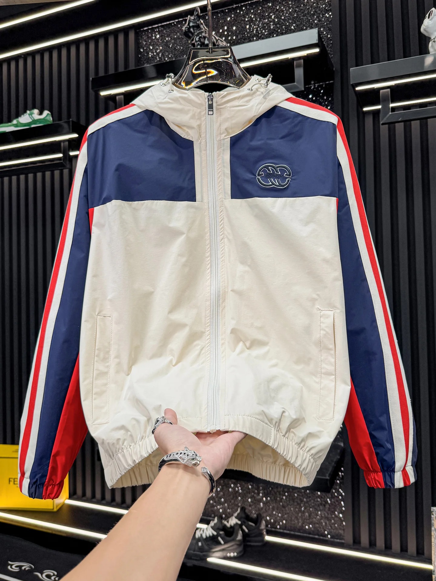 

Spring Autumn 2025 New Faion Brand Embroidered Color Blo Hooded Jaet Men's Slim Fit Lightweight Polyester Casual Sle