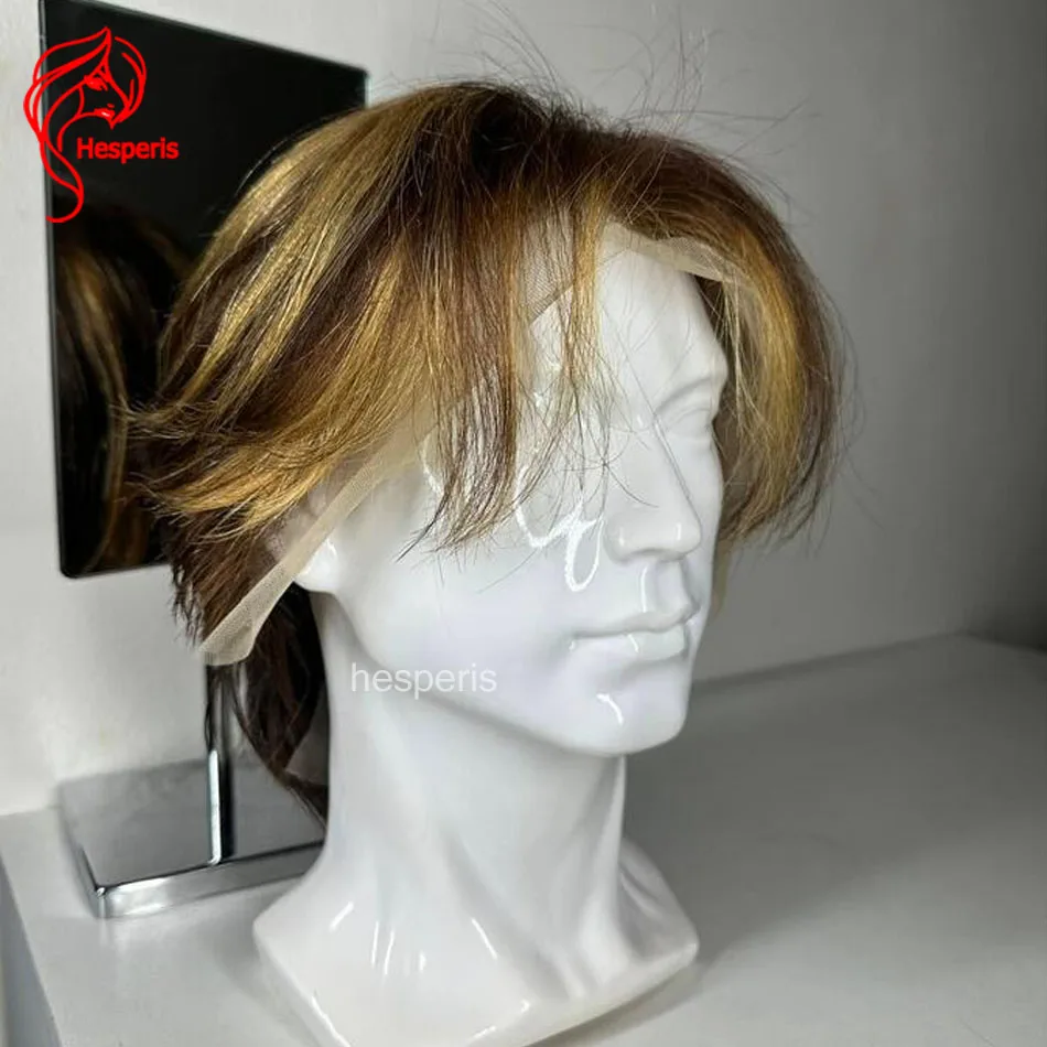 Hesperis 13x6 Deep Part Lace Front Wig for Men Brazilian Remy Hair Highlighted Short Cut Natural Looking Pre-Plucked Male Wig