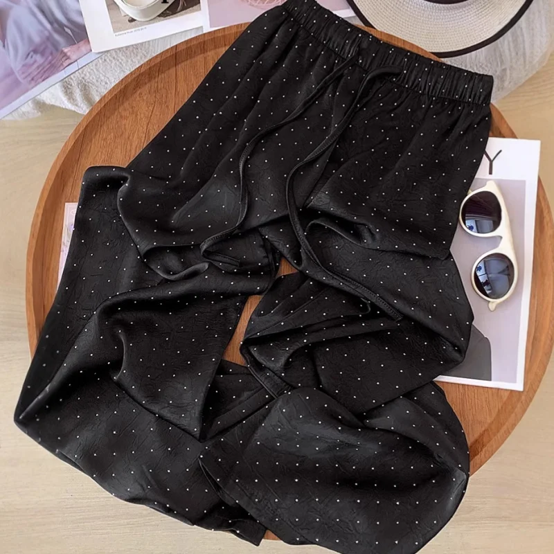 

Drawstring Wide-Leg Pants for Women, Spring and Summer, High Waist, Draped, Slimming, Casual, Comfortable, Fashionable, Narrow S