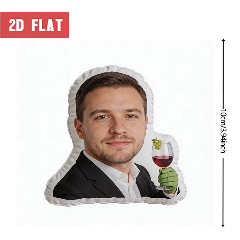 Custom Photo Shaped Pillow, Personalized Face with Wine Glass & Green Hand Decorative Cushion, 70cm Home Decor Accent for Sofa &