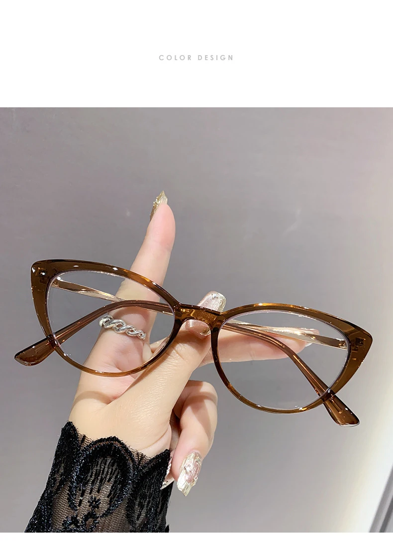 Lichtempfindliche, farbwechselnde Cat-Eye-Brille im Retro-Trend-Stil, nicht-Gesichtsverkleinernde, flache Lichtbrille, hochwertige Myopie-Brille 6105 – Detail 9