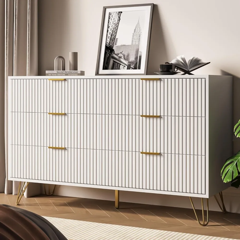 

White Dresser for Bedroom, Modern Dresser with Gold Metal Handles & Chests of Drawers, Wood Chest of Drawers for Bedroom