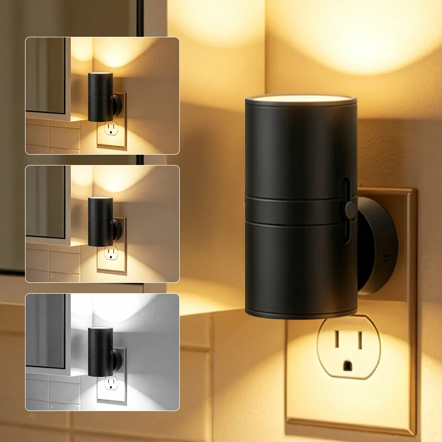 LED Wall Lamp Night Light Plug into Wall Dusk to Dawn Sensor Adjustable Brightness Hallway Bedroom Stair Kitchen Room Decoration