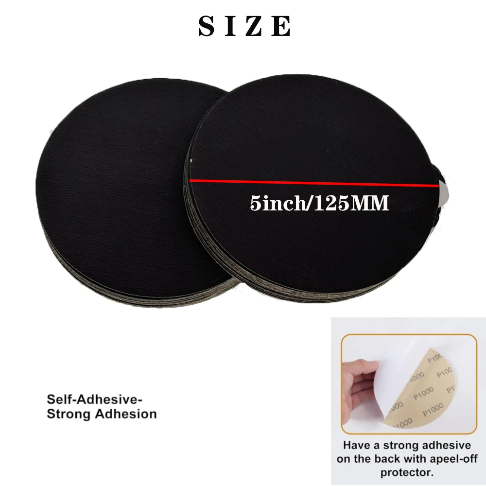 50PCS 5 Inch PSA Silicon Carbide Sanding Discs,1000Grits,Sticky Back Sandpaper, for Polishing Stone Tile Wood Surface Treatment