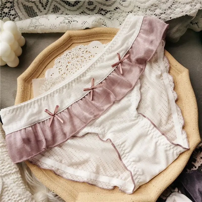 

Милое нижнее белье из ледяного шелка со средней талией и бантом, женские милые трусы из чистого хлопка, дышащие и удобные, модные, темпераментные, нежные