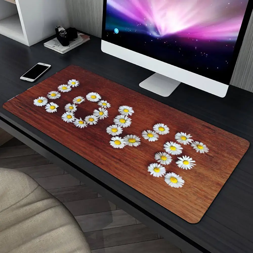 Vintage Wood & Daisy Design large mouse pad pc accessories gaming mats desk pad rubber edge locking office mat Computer Desks