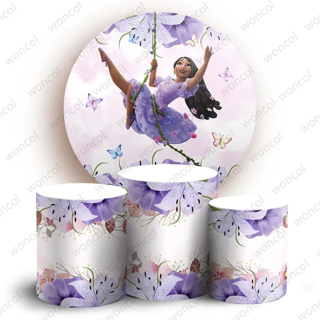 

Encanto Isabela Round Backdrop 1st Girl Birthday Baby Shower Backdrop Disney Encanto Isabela Cylinder Cover Decor Photocall Prop