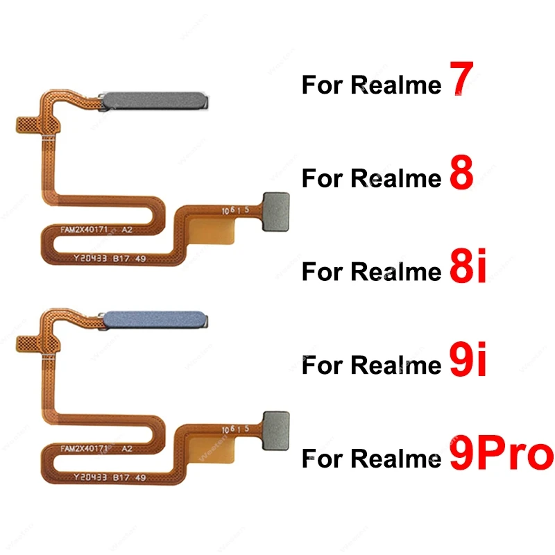 

For Realme 7 8 8S 8i 9i 9 Pro Fingerprint Sensor Flex Cable Power Button Sensor Fingerprint Home Touch Sensor Flex Ribbon