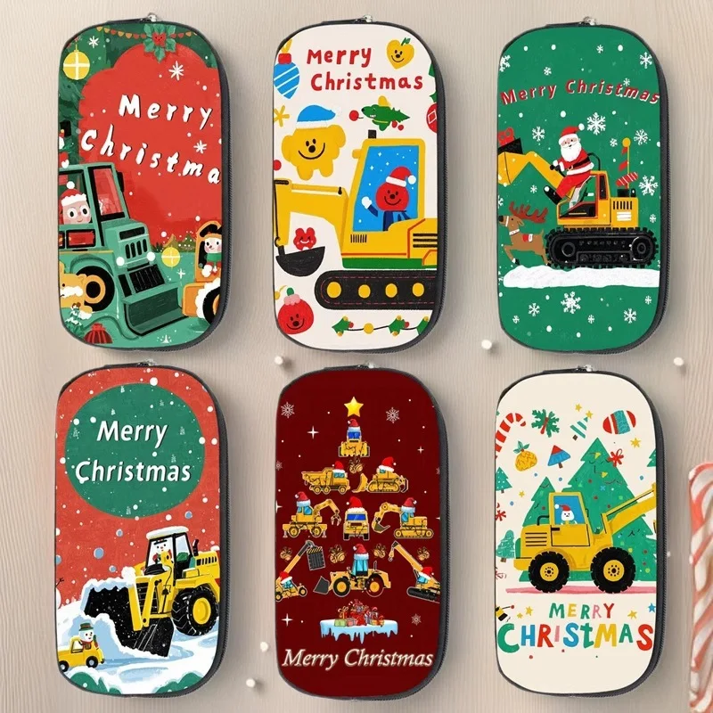 Christmas Excavator Learn，cartoon Travel Large Capacity Stationery Organizer Bag Pencil Case Students Pen Bag Girl's Makeup Bag