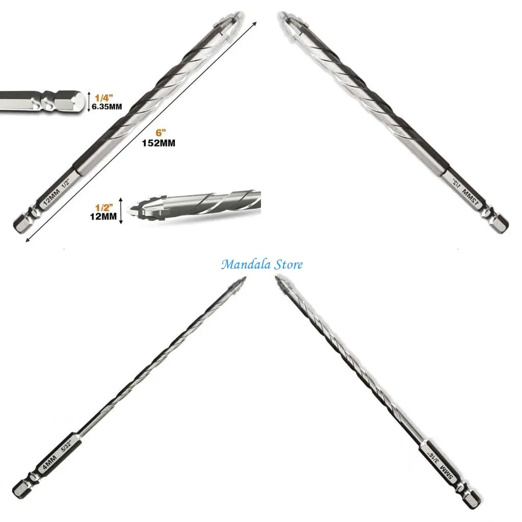 

U2JC Eccentric Drill Bit Four Serrated Drill Bit High Hardness Bevel Tip Serrated Bit for Brick 4/5/6/8/10/12mm