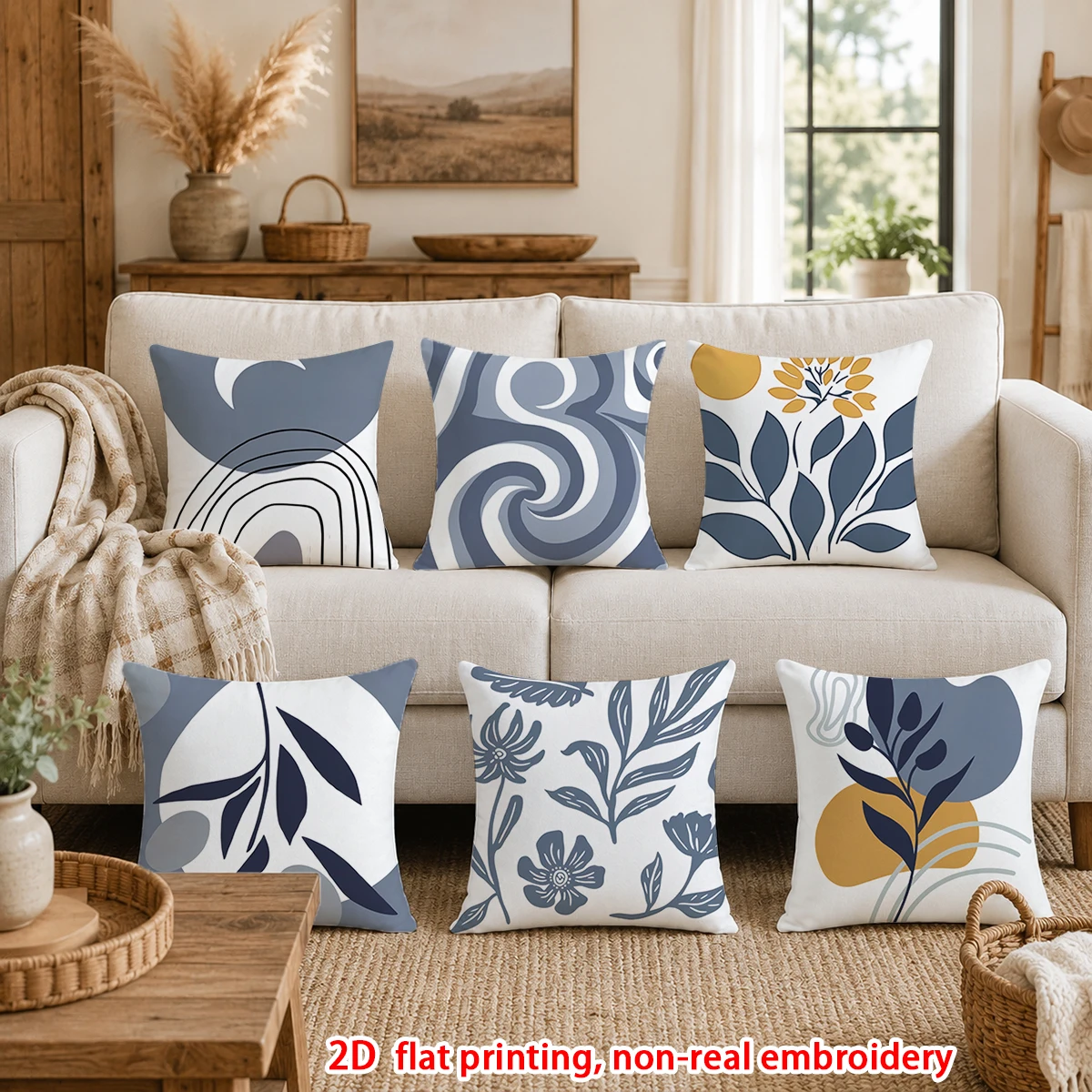 6pcs Set of 6 Boho Abstract Floral Throw Pillow Covers Modern Minimalist Decorative Pillowcases for Sofa Bedroom Living Room