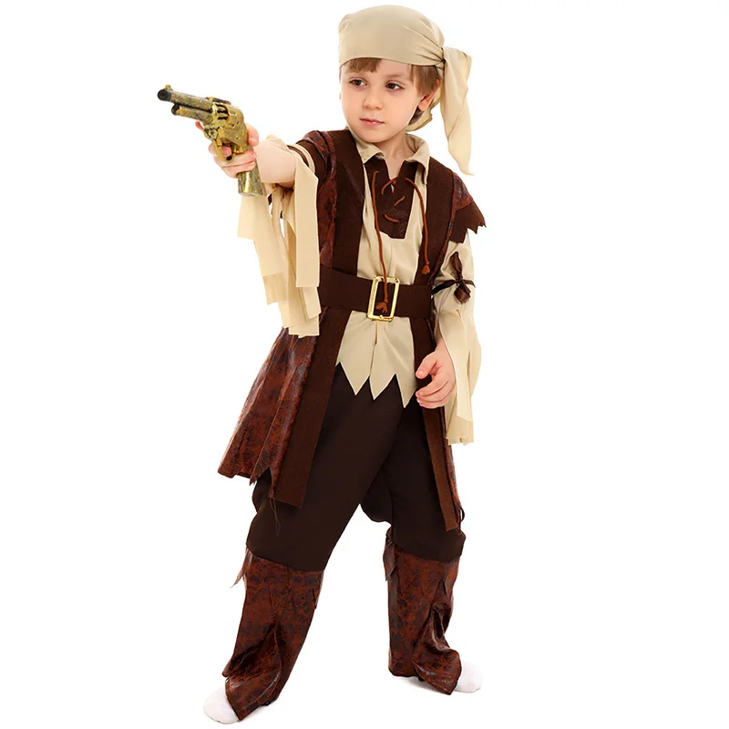 Kids Golden Renaissance Medieval High Seas Captain Pirate Halloween Dress Up Outfit Rogue Caribbean Pirate Costume For Boy