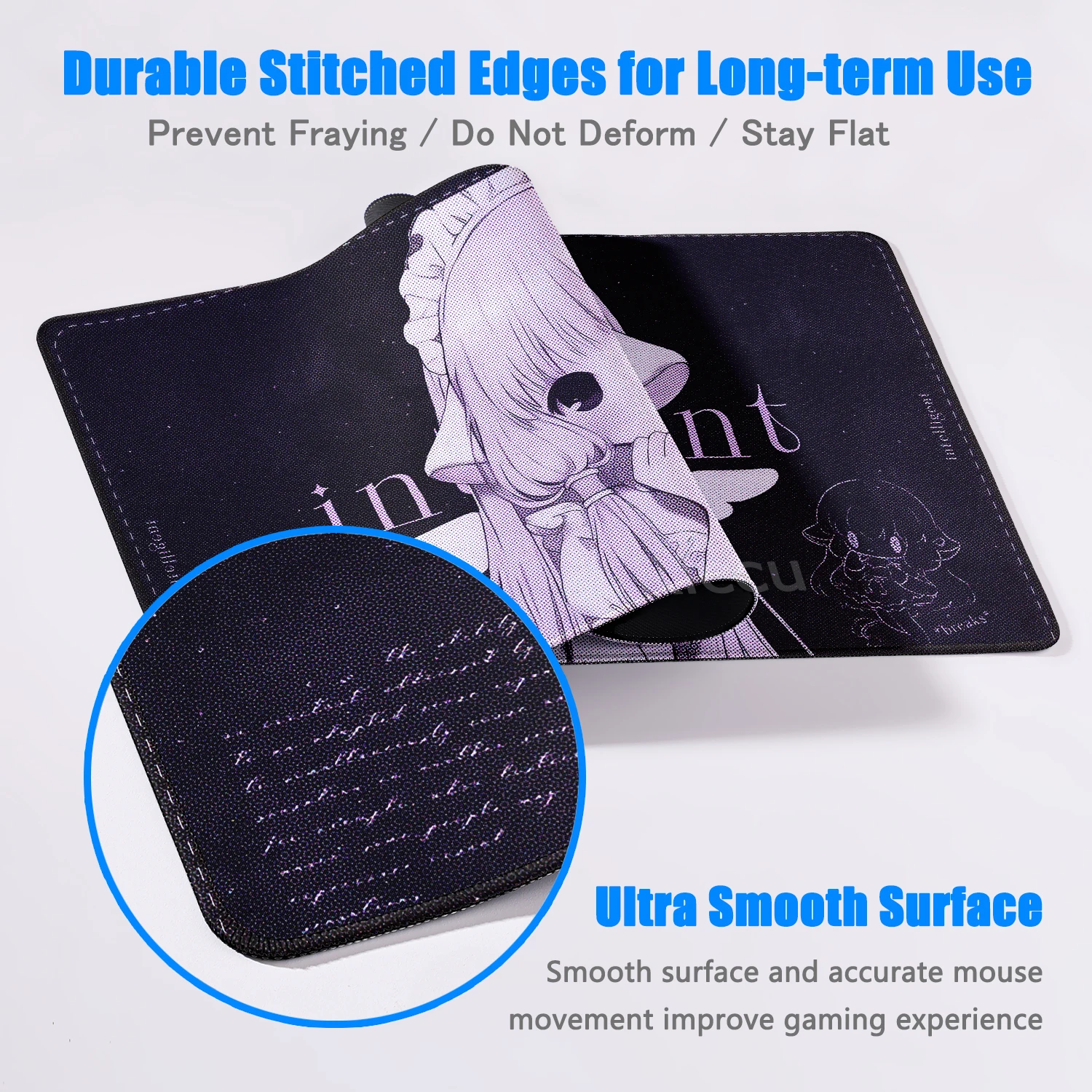 Pixel Style Anime Mouse Pad Black Angel Girl Large Mousepad Kawaii Aesthetics Home Decrot Desk Mat XXL Keyboard Extended Carpet