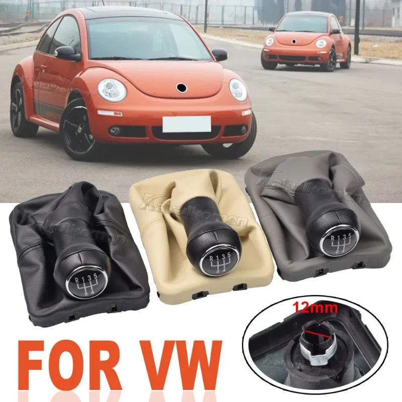 New 5 Speed Gear Stick Shift Knob Leather Boot For VW Beetle 1998 1999 2000 2001 2002 2003 2004 2005 2006 2007 2008 2009 2010 view 2