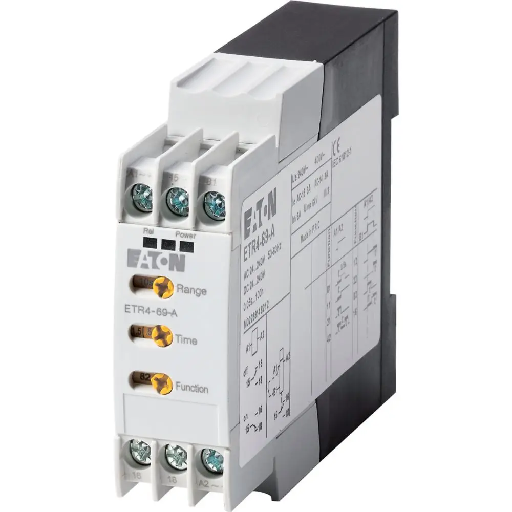 E-aton Moellr ETR4 Timing Relay 031891 0.05s-100h Adjustable Delay 24-240V AC/DC with DIN Rail Mount