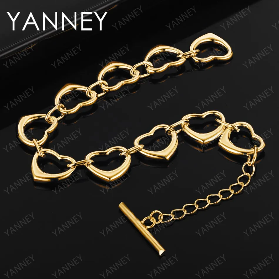 

925 Sterling Silver 18K Gold 8 Inches Full Heart Bracelet For Women Wedding Charm Party Gift Fashion Jewelry Wholesale