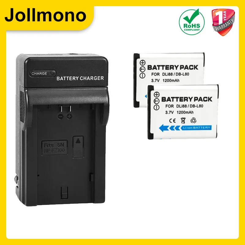 DB-L80 D-Li88  VW-VBX070 Camera Battery + LED USB Charger for Sanyo VPC-CG10 VPC-CG20 For PENTAX VPC-CG88 CG100