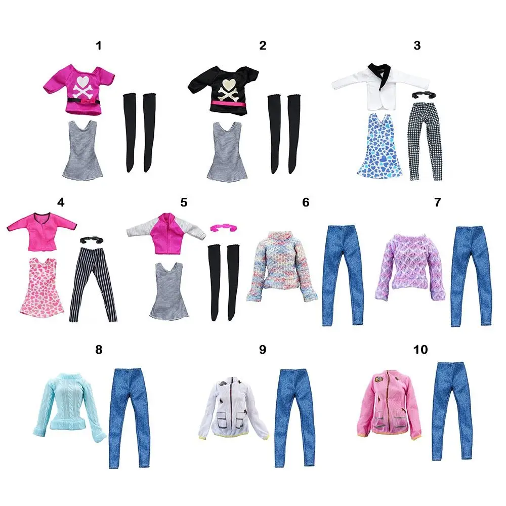 1 ensemble mode T-shirt veste pantalon tenue décontracté bricolage pulls faits à la main jean pantalon fille cadeau avec chaussettes pour 1/6/pour 29 ~ 32 cm