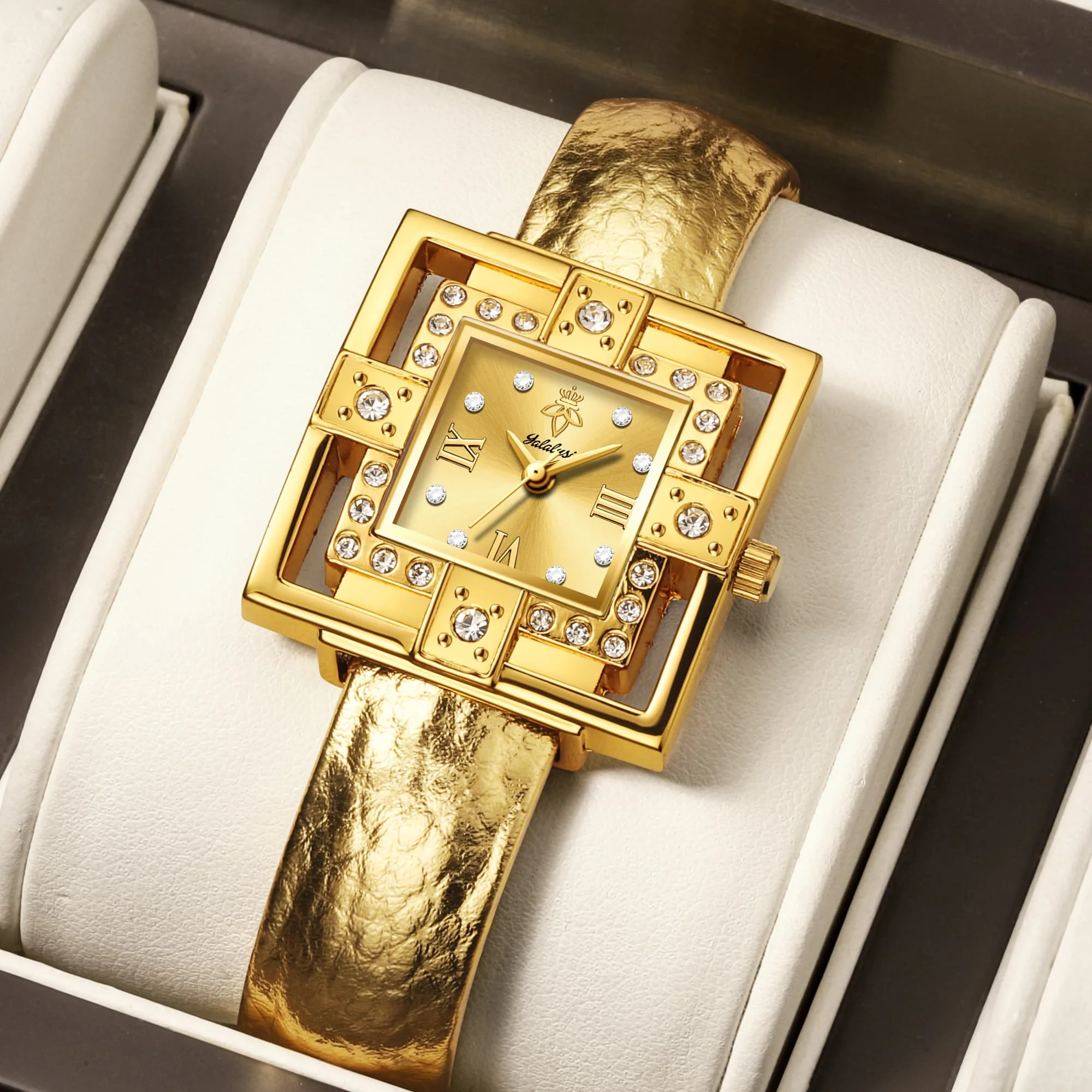 

YaLaLuSi новые элегантные золотые женские кварцевые часы-браслет с полым циферблатом, повседневное сочетание с подарочной коробкой, отличный подарок для GF, жены, матери