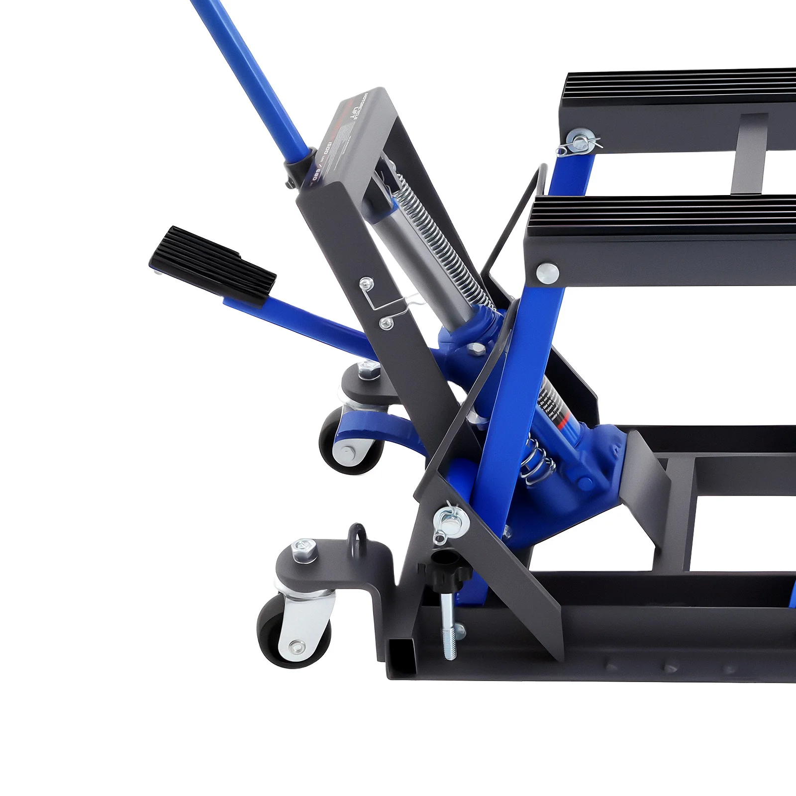 أداة رفع إصلاح الدراجة النارية الهيدروليكية 680 كجم، حامل رافعة دراجة نارية قابل للتعديل مع 2 عجلات، حامل تركيب متين