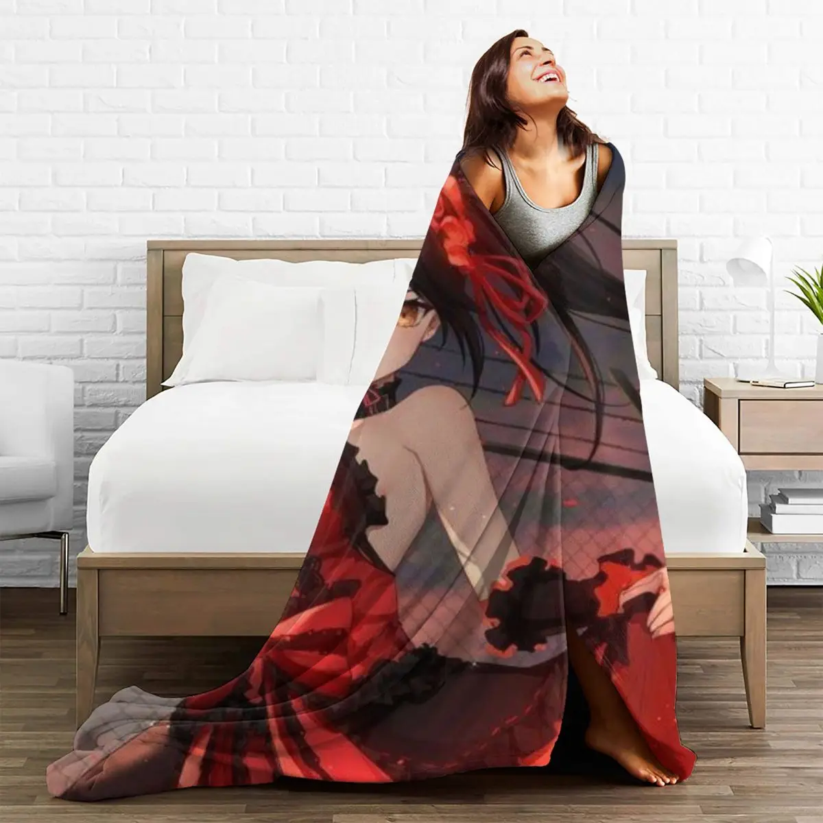 Kurumi Tokisaki Manga Flannel Blanket Pretty Red Dress Girl Warm Soft Throw Blanket for Bed Picnic  Bedspread Sofa Bed Cover