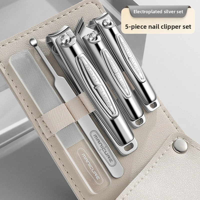 Professional Premium 5Pcs Sharp Gradient Stainless Steel Nail Clippers Kit, Angled Ear Pick Manicure Pedicure Portable Tools view 2