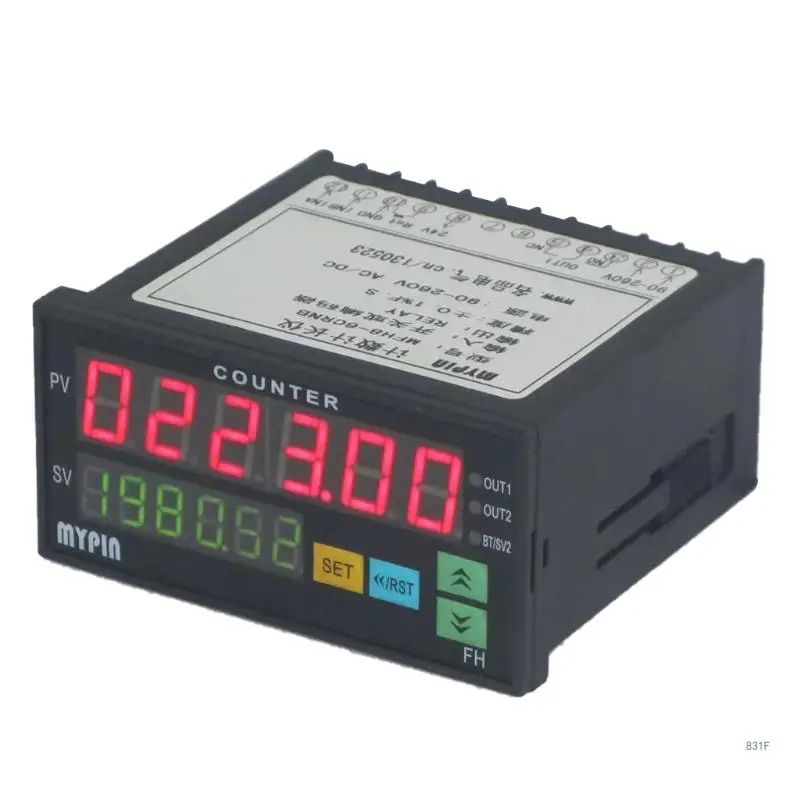 Electronic Counter 6 Digits LED Digital Display Counter 90-260V AC/for DC Length Batch Meter for w/ 2 Relay Output & Pul