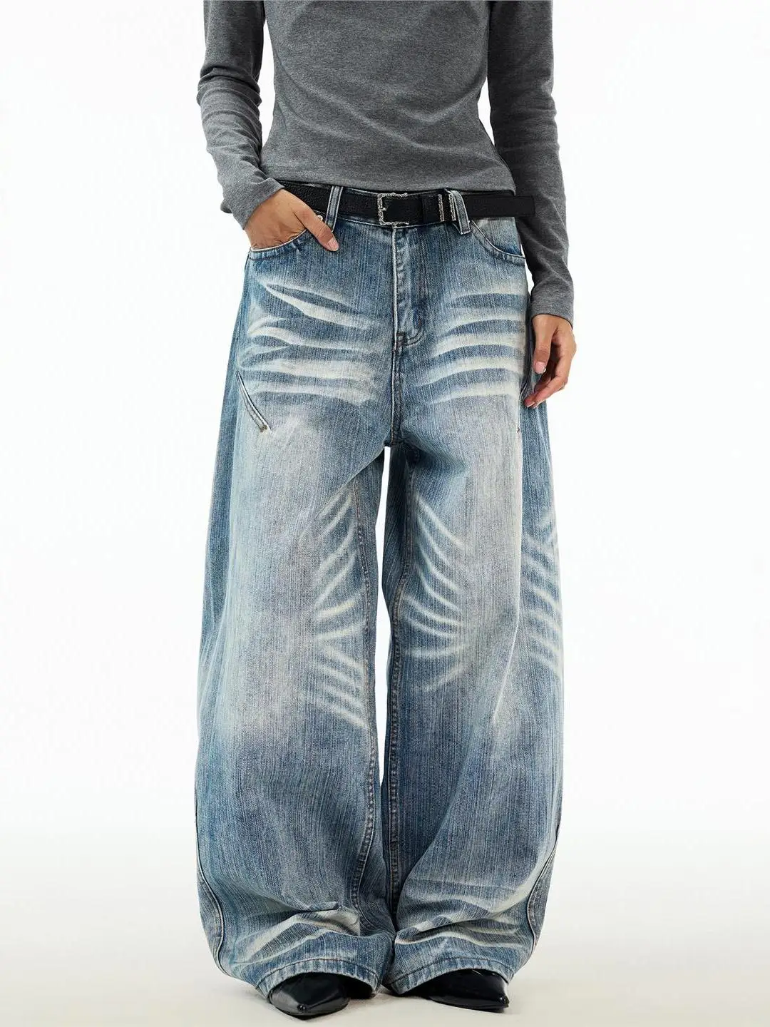 

Retro American ape Knife Jeans Men Women Loose Wide Leg Straight Design Sense Pants Spring Autumn Winter Universal