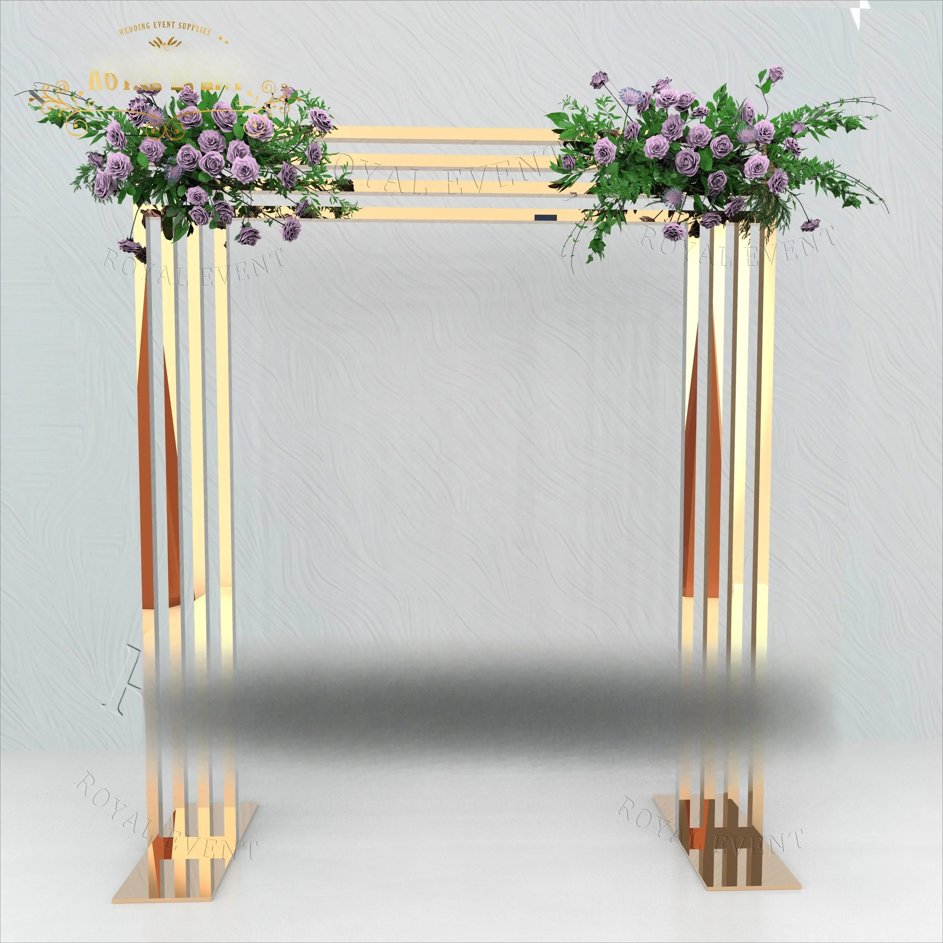 Event Party Metal Gold Stainless Steel Open Arch Backdrop Stand Wedding Decoration Flower Backdrop For Sale HOT SALES