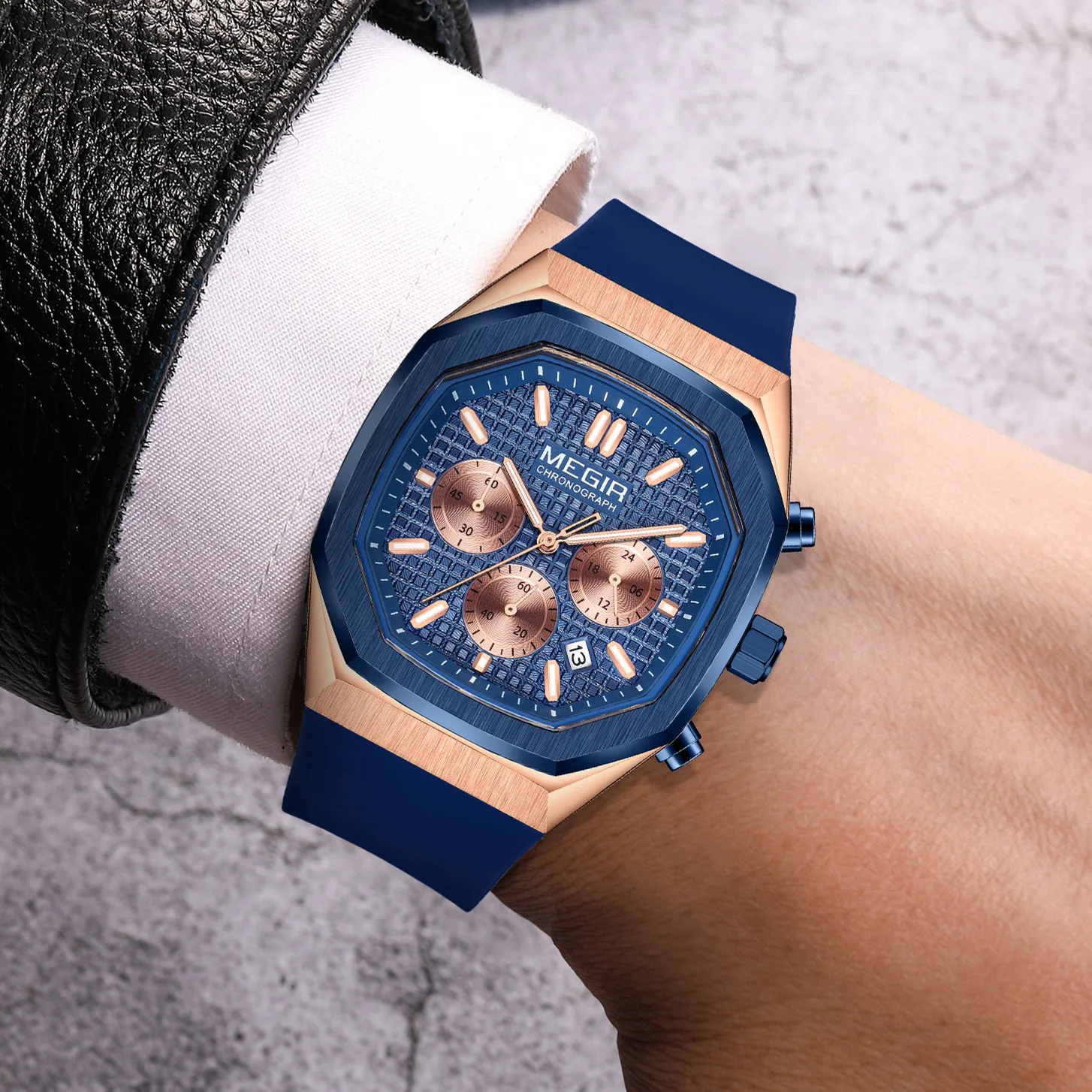 MEGIR хронограф модные спортивные военные часы для мужчин силиконовые водонепроницаемые кварцевые наручные часы часы с датой Reloj Hombre 2215