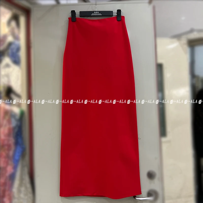 2024 Spring and Summer New Fashion Flower High Waist Slit Skirt European Station Commuter Elegant Mid-Length Women's Skirt