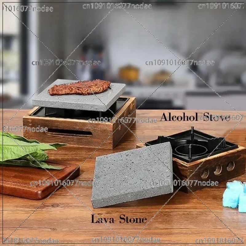 Japanese Lava Cooking Stone with Alcohol Stove Set Steak Hot Stones Indoor Grill Sizzling Hot Steak Stone Cooking Rock Set