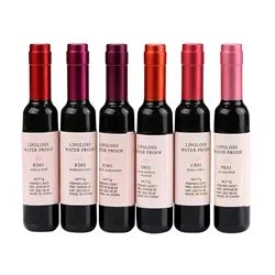 6PC Red Wine Bottle Lip Glaze Liquid Lipstick Long Lasting Non-stick Cup Lip Gloss Sexy Red Lip Tint Lip Gloss Women Makeup Gift