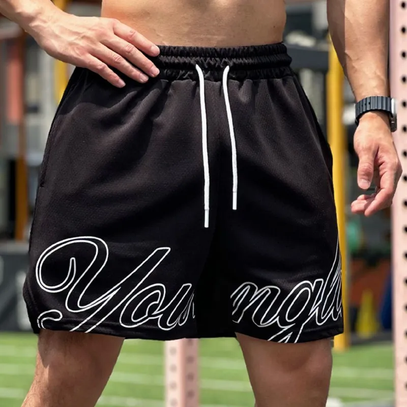 Neue Herren Shorts Sport Mesh schnell trocknende Hipster Boxen Bein Training Loch Stoff Muskel Fitness Basketball Hipster Hose