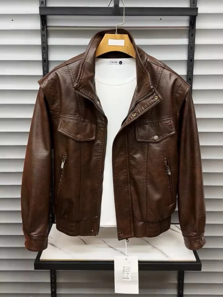 

Повседневная молодежная кожаная куртка для мужчин, свободного кроя, в корейском стиле, мотоциклетная одежда, осенне-зимняя верхняя одежда, модное мужское пальто
