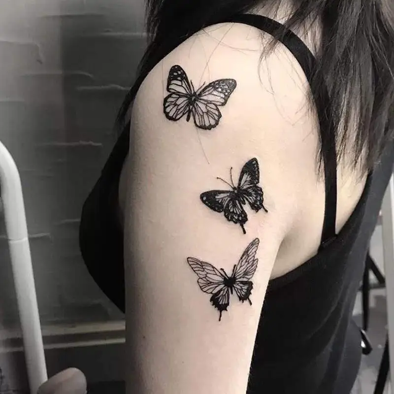 30pcs/set Black Butterfly Temporary Tattoo Y2k Waterproof Butterflies Body Hand Finger Stickers Gothic Love Heart Fake Tattoos