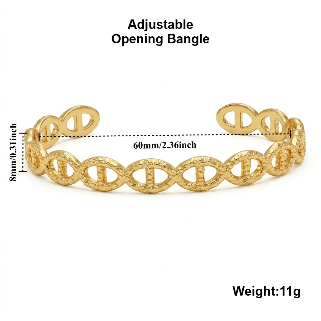 JP One Goldfarbenes Verstellbares Skelett-Textur-Armreif, Edelstahl Bohemian-Style Armband für Damen Modeschmuck Geschenk – Detail 6