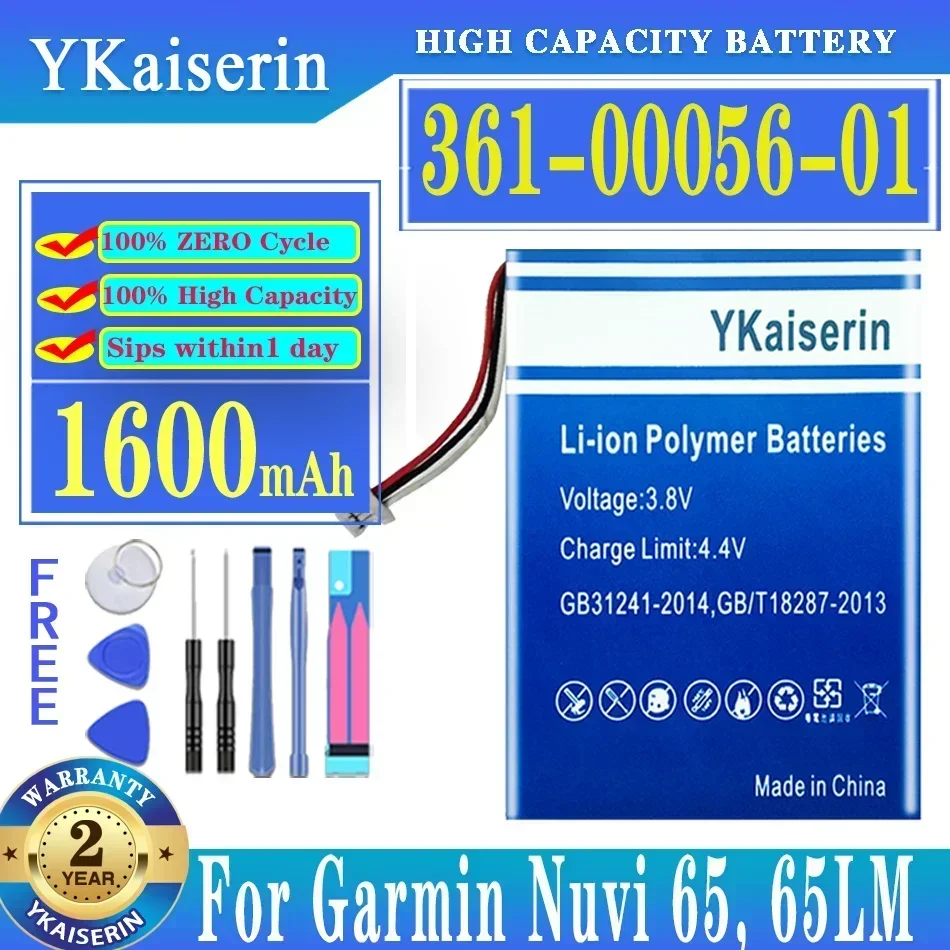 YKaiserin 1600mAh Replacement Battery 361-00056-01 3610005601 for Garmin 010-01211-01 Nuvi65 65LM 65LM 6