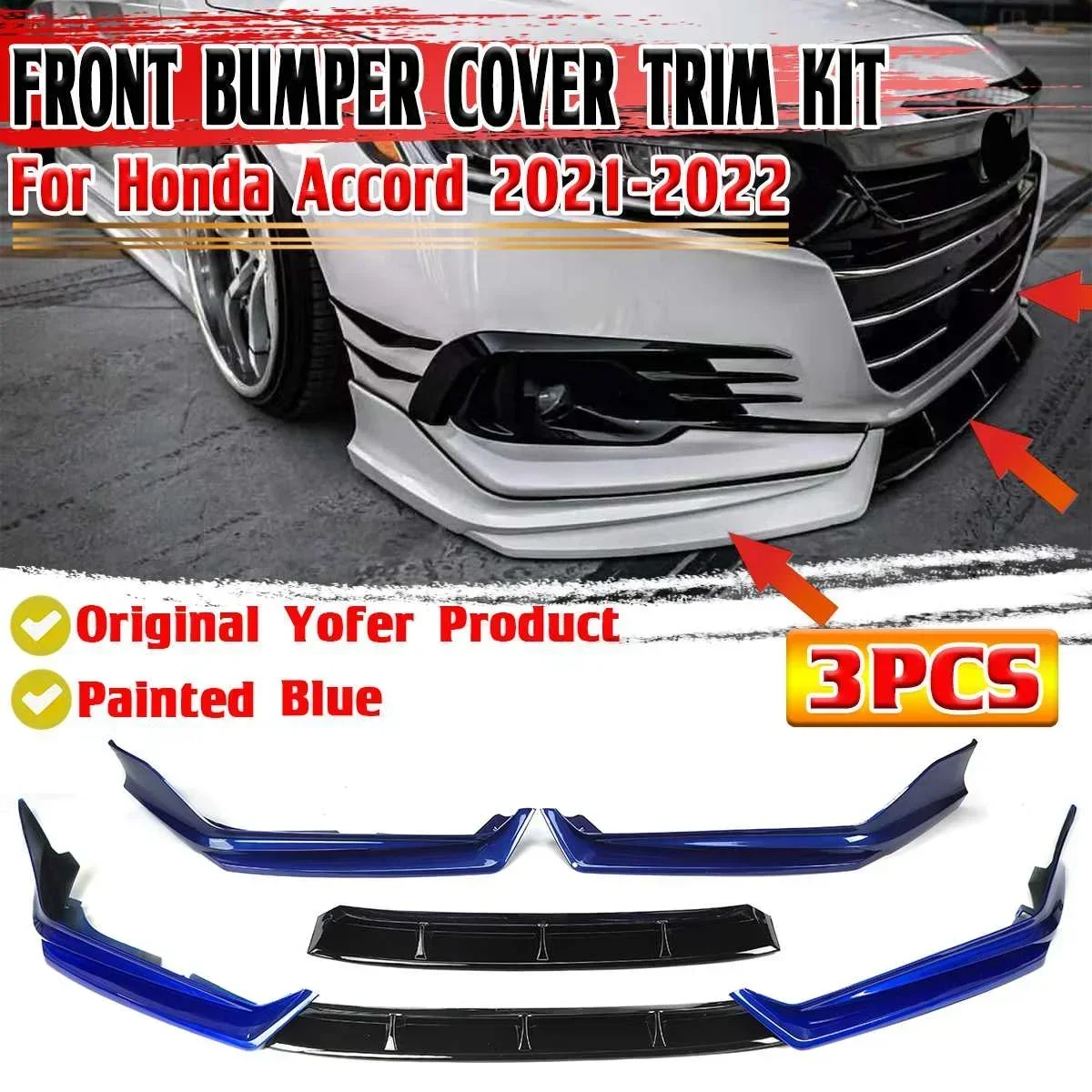 3x Detachable Car Bumper Splitter Lip Spoiler Front Bumper Diffuser Bumper Lip Deflector Lips For Honda For Accord 2021-2022