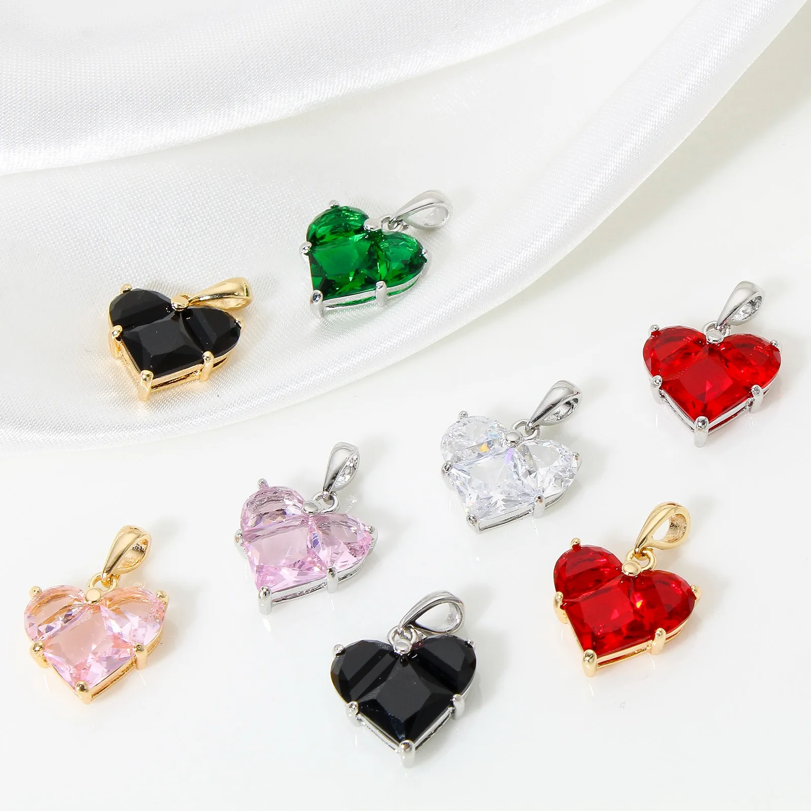 1pc New Mini Brass Charms Gold Color Valentine\'s Day Heart Multicolour Cubic Zirconia Pendant DIY Necklace Jewelry 20mm x 14mm