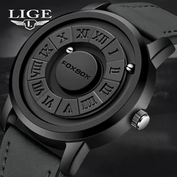 LIGE Fashion Mens Watches Creative Scrolling Pointer Magnetic Force Quartz Wristwatch Waterproof Watch Men Relogio Masculino+Box