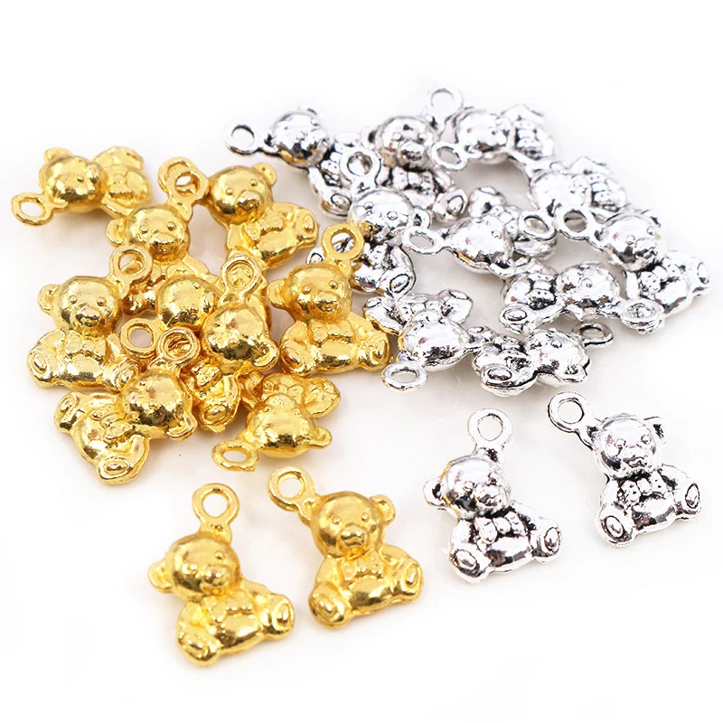 15x11mm 15 Uds. Colgante antiguo plateado en Color plateado dorado bonito oso muñeca abalorios hechos a mano: DIY para collar de pulsera