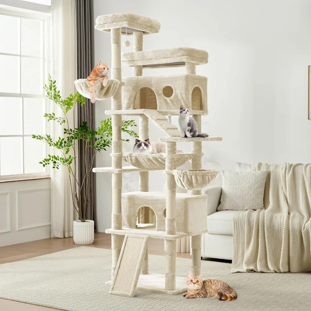 

80-Inch Tall Cat Tree Tower for Indoor Cats/Large Cat Tree with Hammock, Scratching Posts & Perches/Big Multi-Level Cat Tower