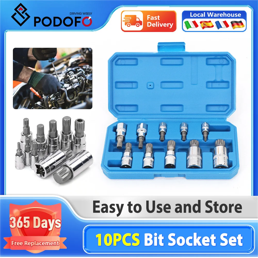 Podofo 12 Point Triple Square Spline Bit Socket set Auto Repair Tool M4-M18 1/4