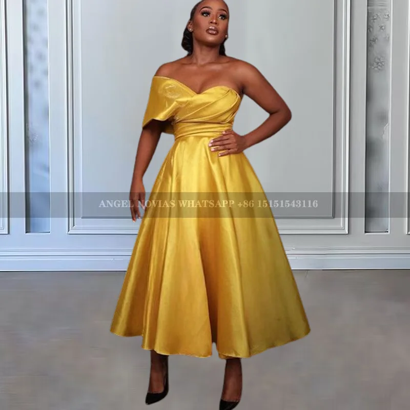 Customized Ankle Length Yellow African Bridesmaid Dresses Evening Prom Party Gowns vestido de festa de casamento