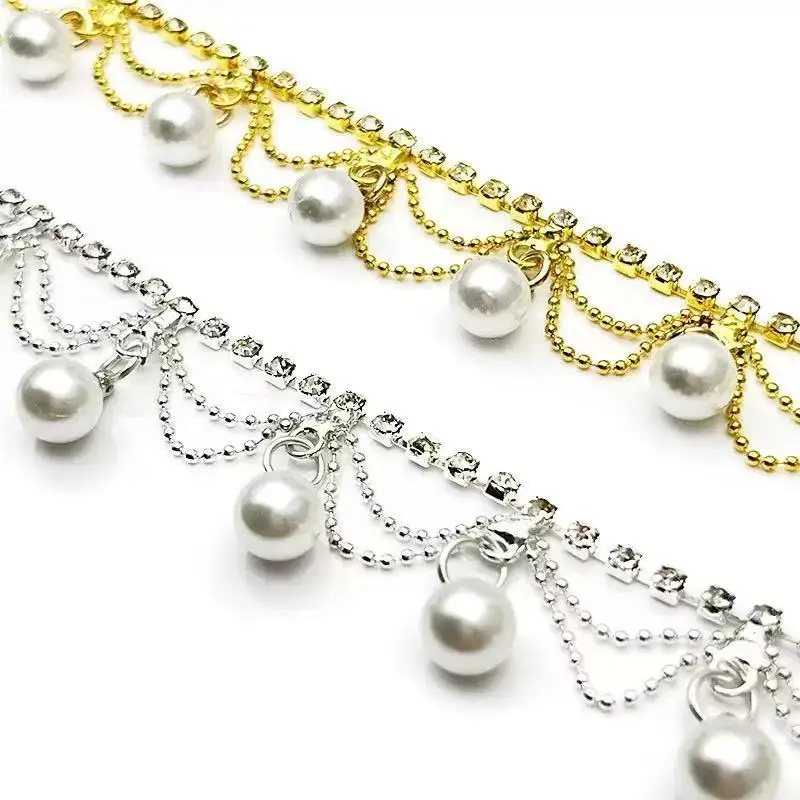 10Yards Pearl Drop Rhinestone Chain Trim Crystal Claw Chain Hanging Pearl Tassel Trim for DIY Sewing Dress Garment Decoration