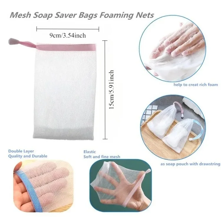 Seifenschaumnetztasche zum Aufhängen, Netzhandschuh für Dusche, Badezimmer, Gesichts- und Körperreinigung, Blasenmacher für effektive Reinigung – Detail 1