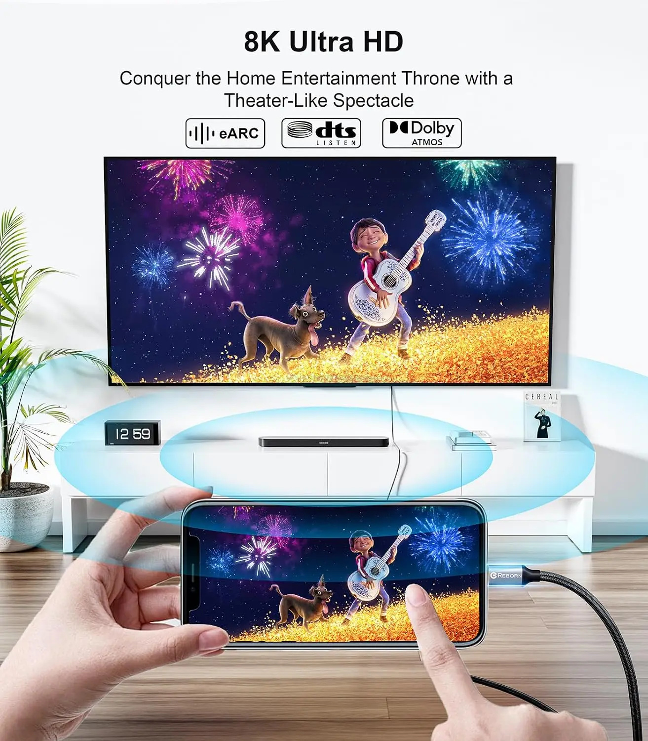USB C to HDMI 2.1 Cable , Support 8K@60Hz and 4K 120Hz, Dynamic HDR, Thunderbolt 3/4/5, USB 4 Port, Type C to HDMI Cable