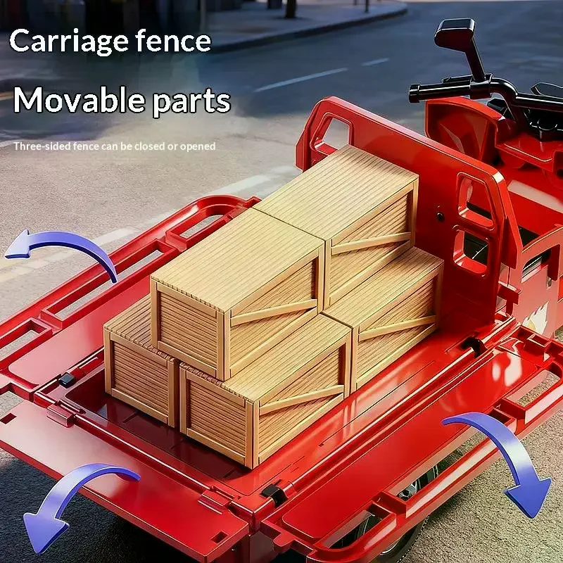 Tricycle Toy Model Inertia Driving Courier Car Realistic Pull Truck Diecast Toys Kids Pull Back Motorcycle Boy Gift Simulation
